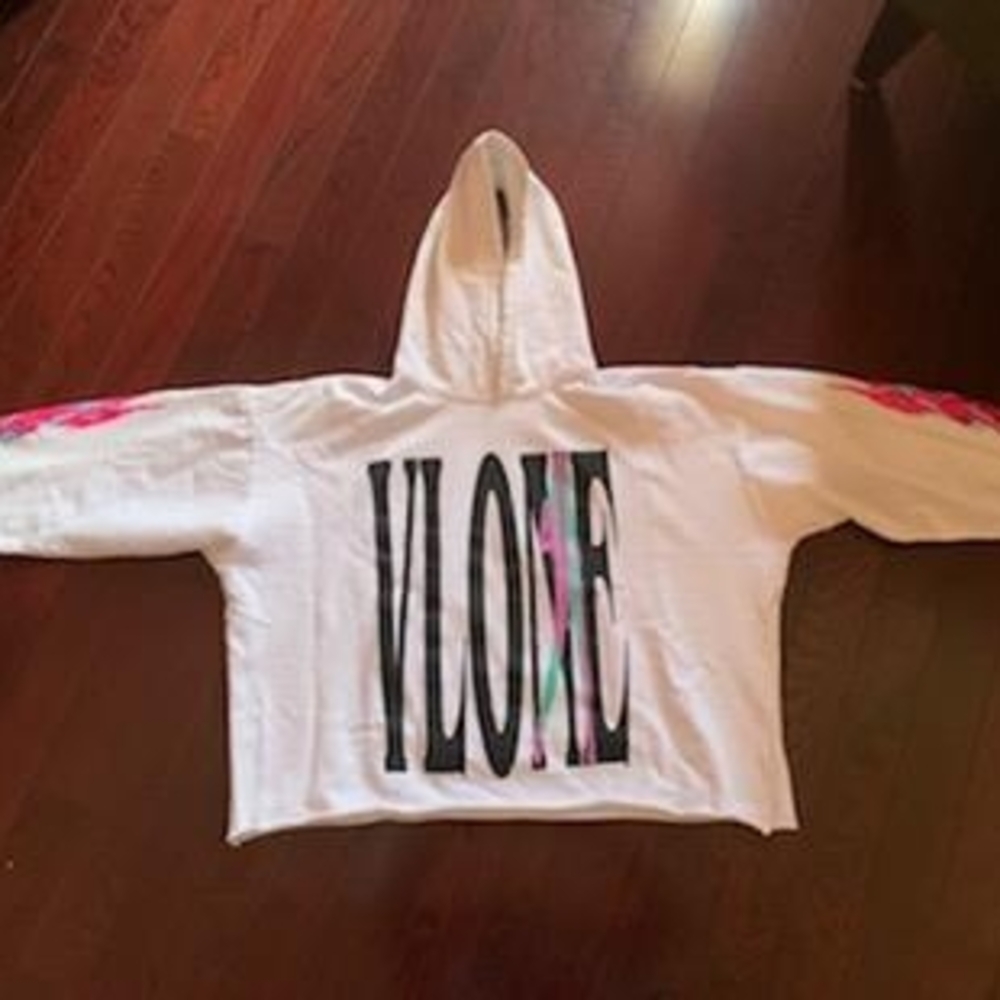 VLONE White Hoodie with Black and Pink Accents